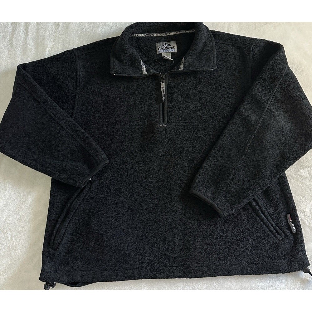 Vtg Galyans Outdoors Fleece Quarter Zip Pullover Black Mens Medium Mock Neck 90s